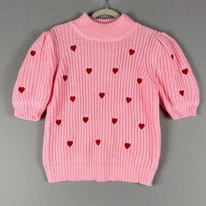 English Factory Pink Knit Sweater with Red Heart Details